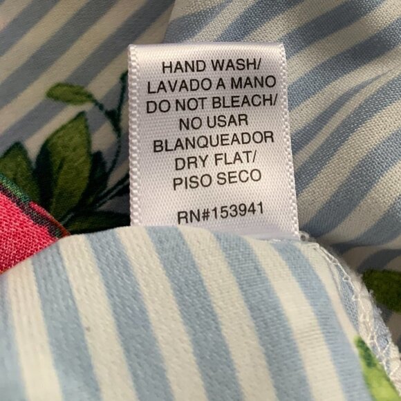 Timing Smocked Waist Bell Sleeve Peplum Floral & Striped Top XL 31N - Picture 8 of 8